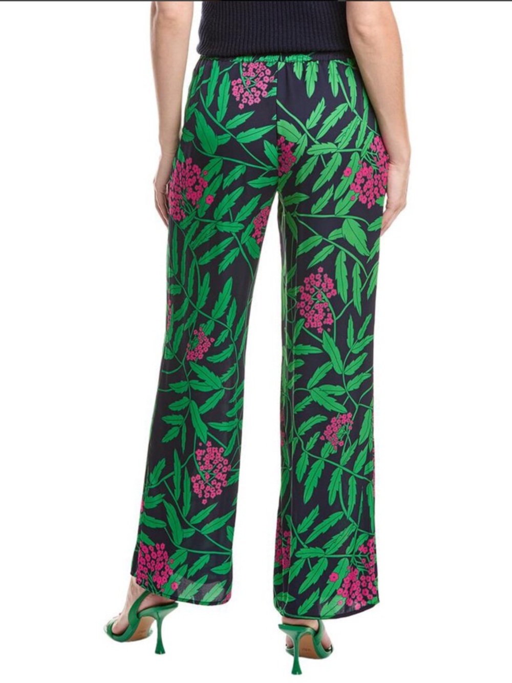 Flora Bea NYC Rolla Silk‎ Wide Leg In Poppy Navy Pants Sz Large NWT